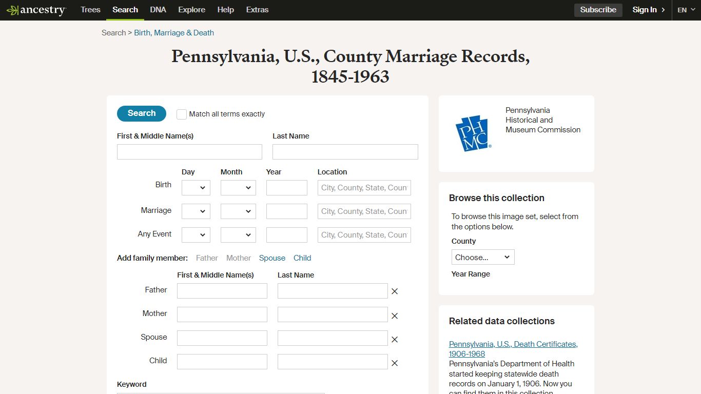 Pennsylvania, U.S., County Marriage Records, 1845-1963